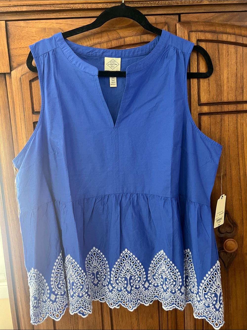 St. John's Bay Royal Blue Sleeveless Tunic with White Embroidered Hem